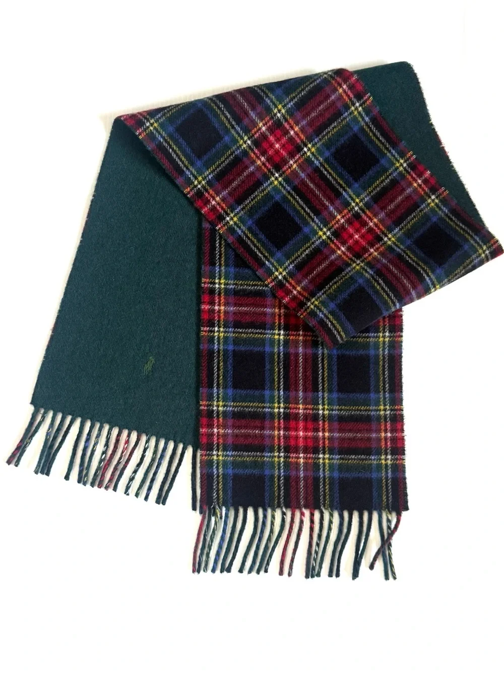 Polo Ralph Lauren Tartan Plaid Wool Reversible Scarf Made in Italy
